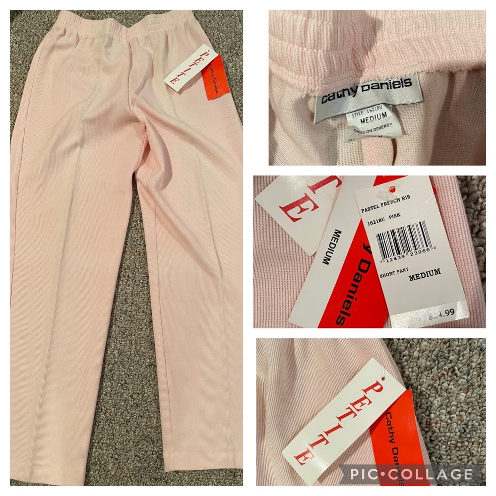 NEW WITH TAGS WOMENS CATHY DANIELS PINK ELASTIC RIBBED SIZE PETITE MEDIUM PANTS